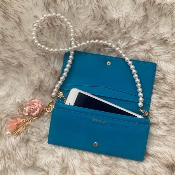 Yves Saint Laurent Vibrant Blue Embossed Wallet - Picture 12 of 12